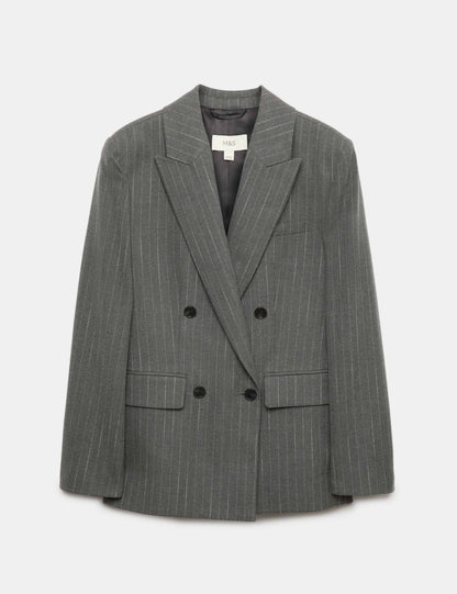 Pinstripe Double Breasted Blazer with Wool