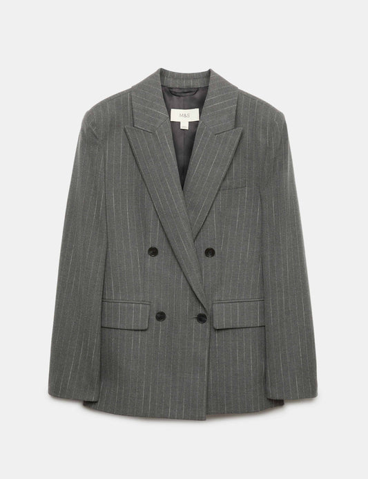 Pinstripe Double Breasted Blazer with Wool