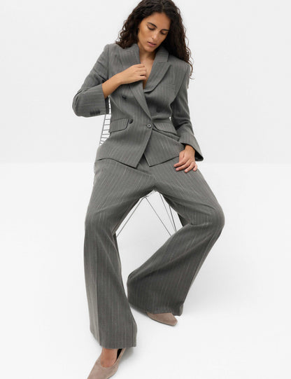 Pinstripe Pleat Front Straight Leg Trousers