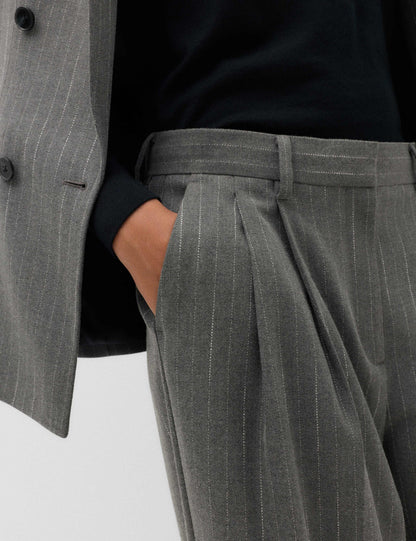 Pinstripe Pleat Front Straight Leg Trousers