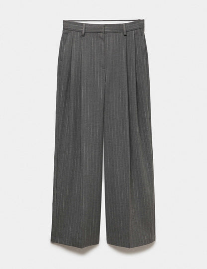 Pinstripe Pleat Front Straight Leg Trousers