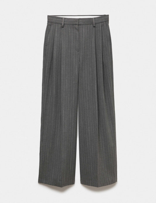 Pinstripe Pleat Front Straight Leg Trousers