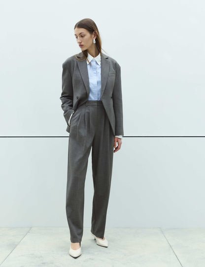 Pleat Front Carrot Leg Trousers