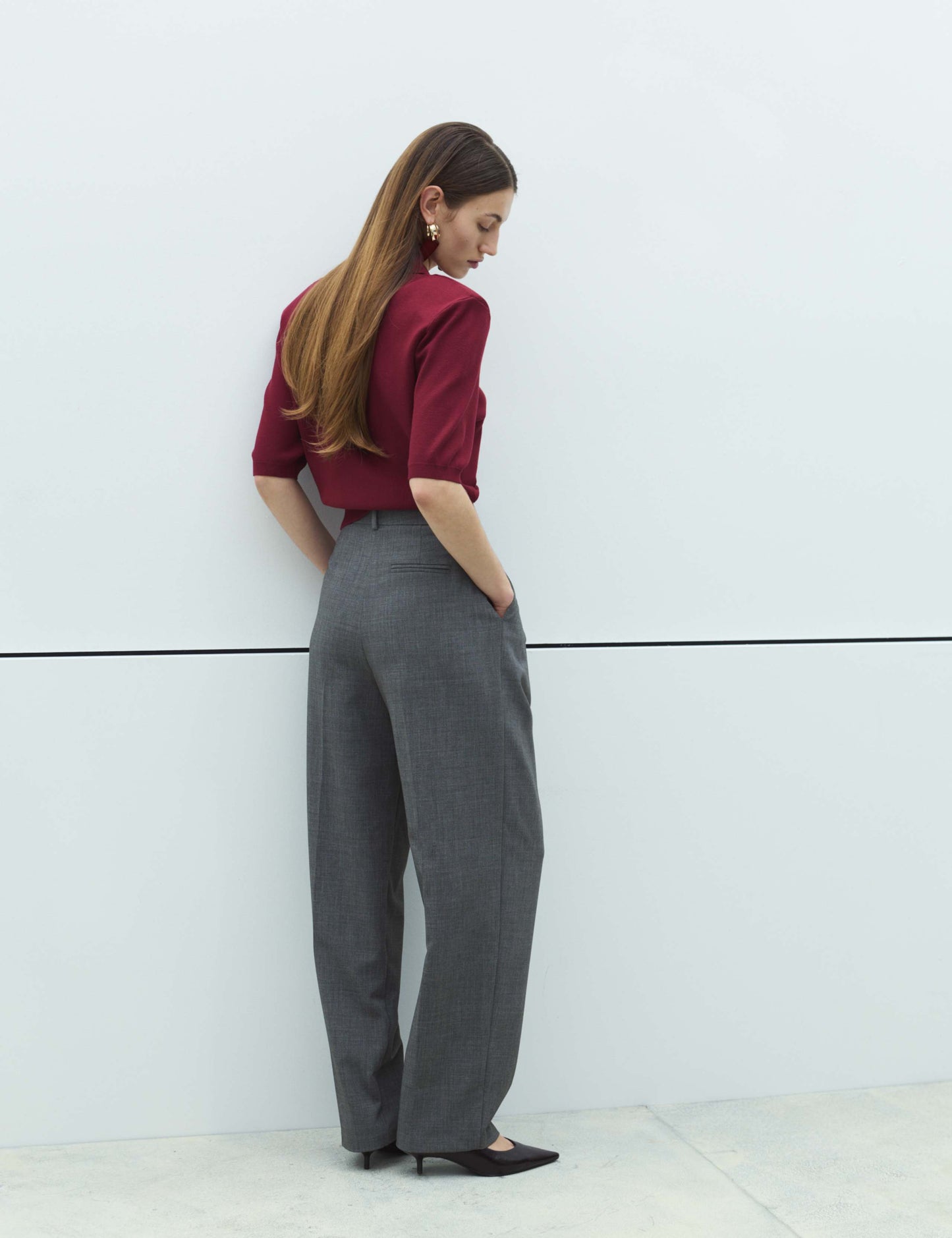 Pleat Front Carrot Leg Trousers