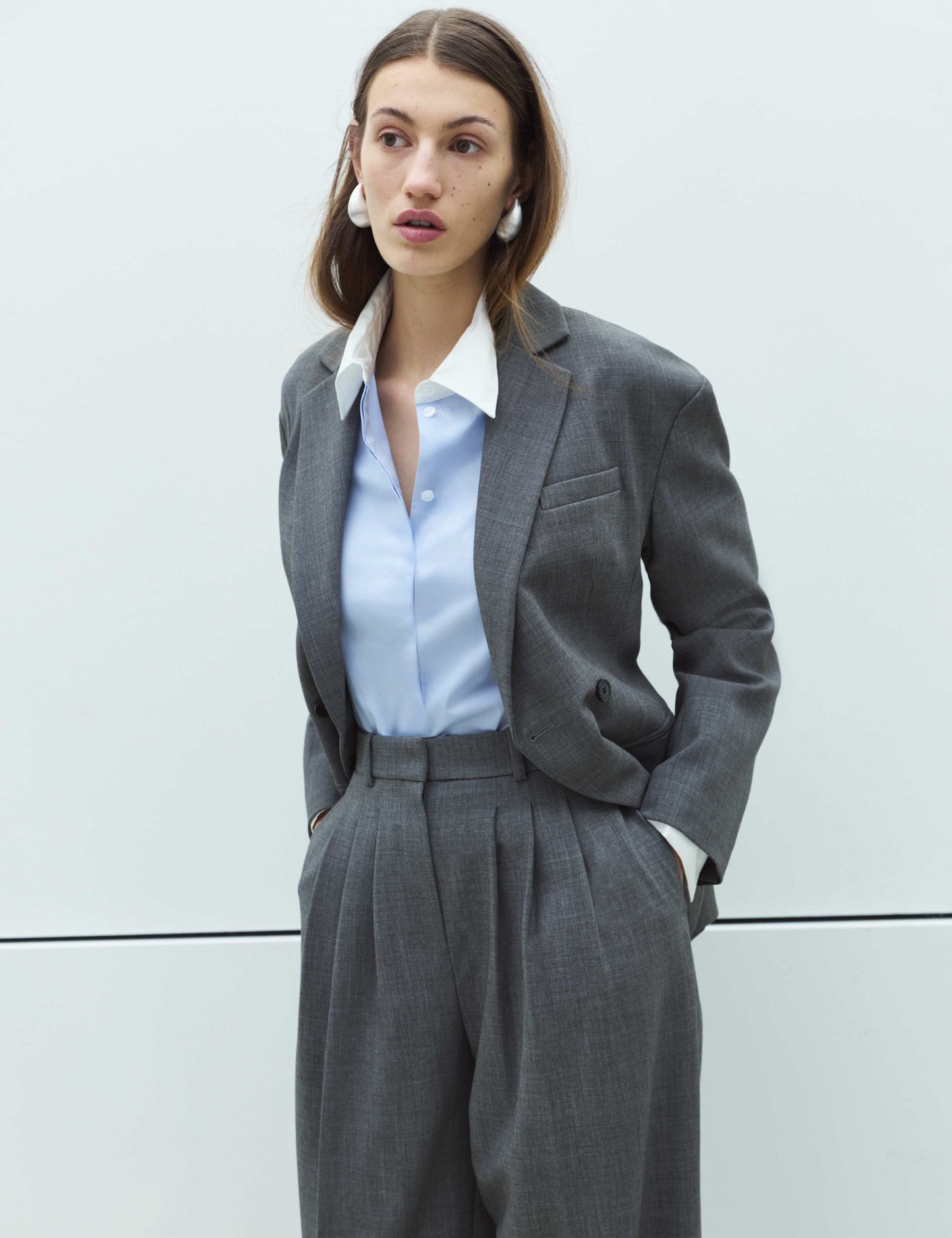 Pleat Front Carrot Leg Trousers