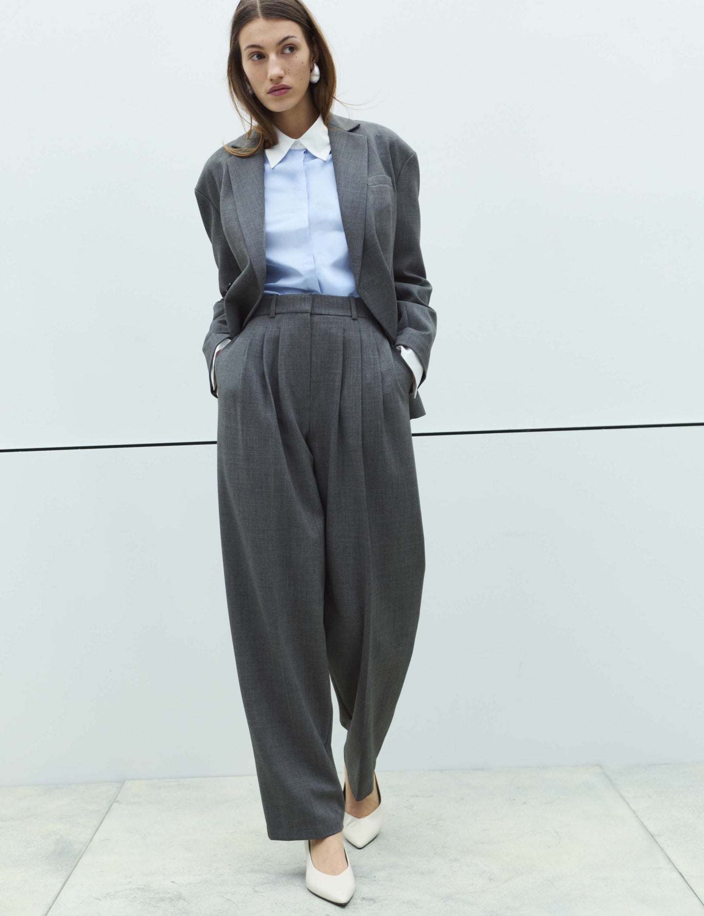 Pleat Front Carrot Leg Trousers