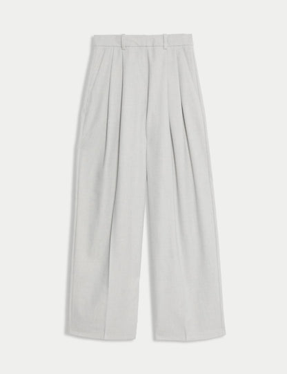 Pleat Front Wide Leg Trousers