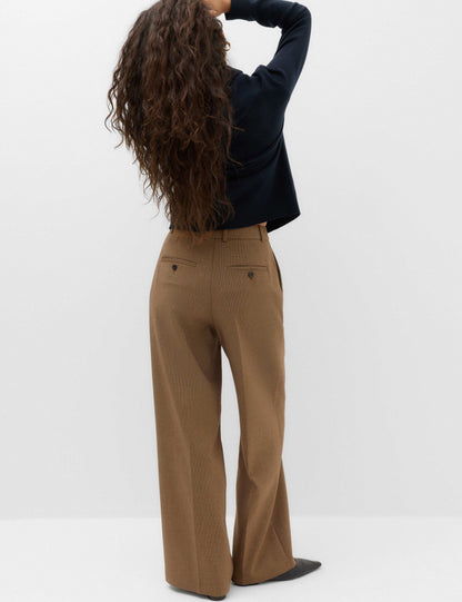 Pleated Micro Checked Wide Leg Trousers