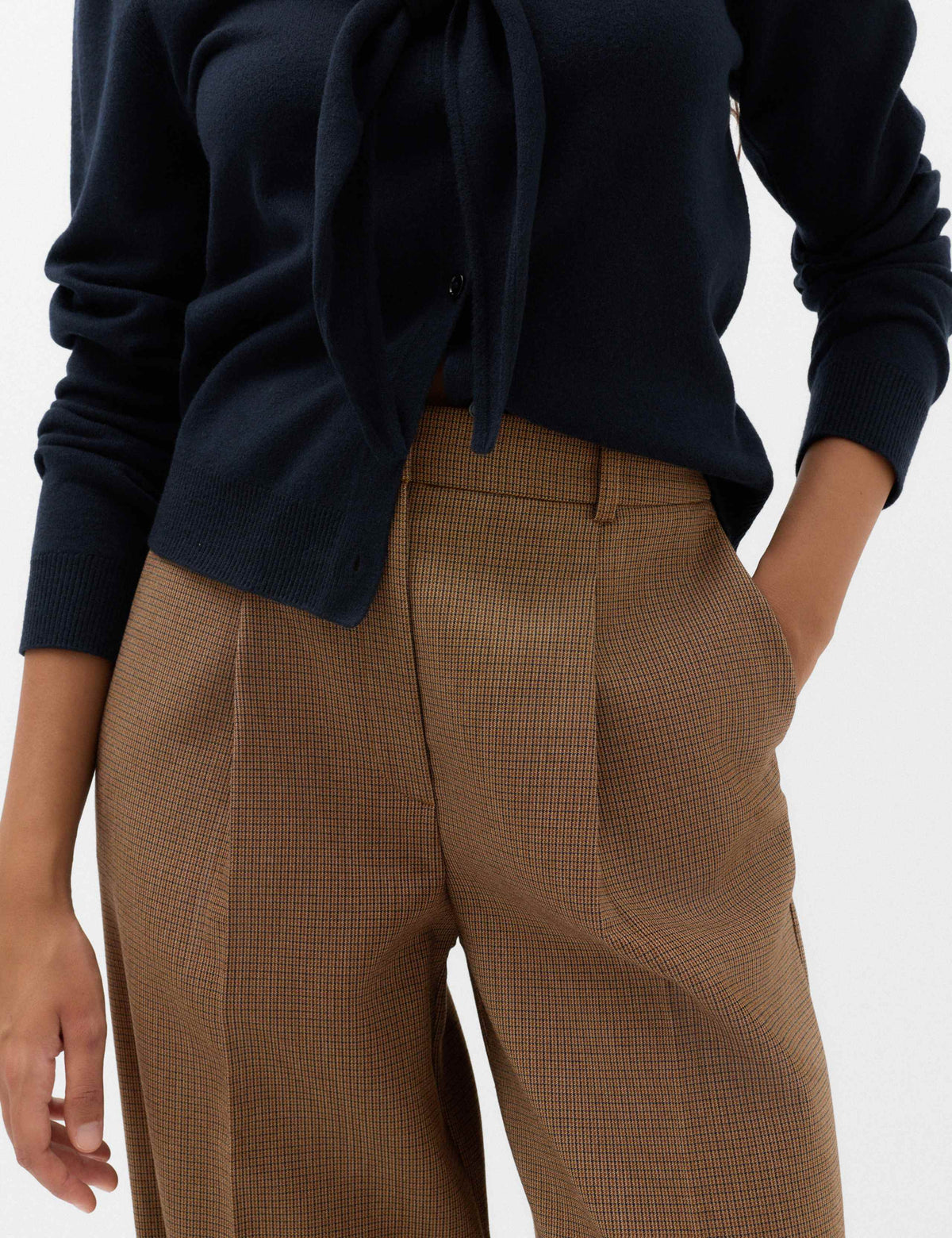 Pleated Micro Checked Wide Leg Trousers