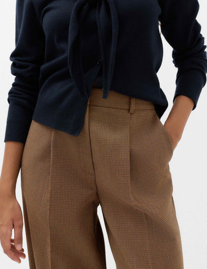 Pleated Micro Checked Wide Leg Trousers