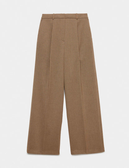 Pleated Micro Checked Wide Leg Trousers