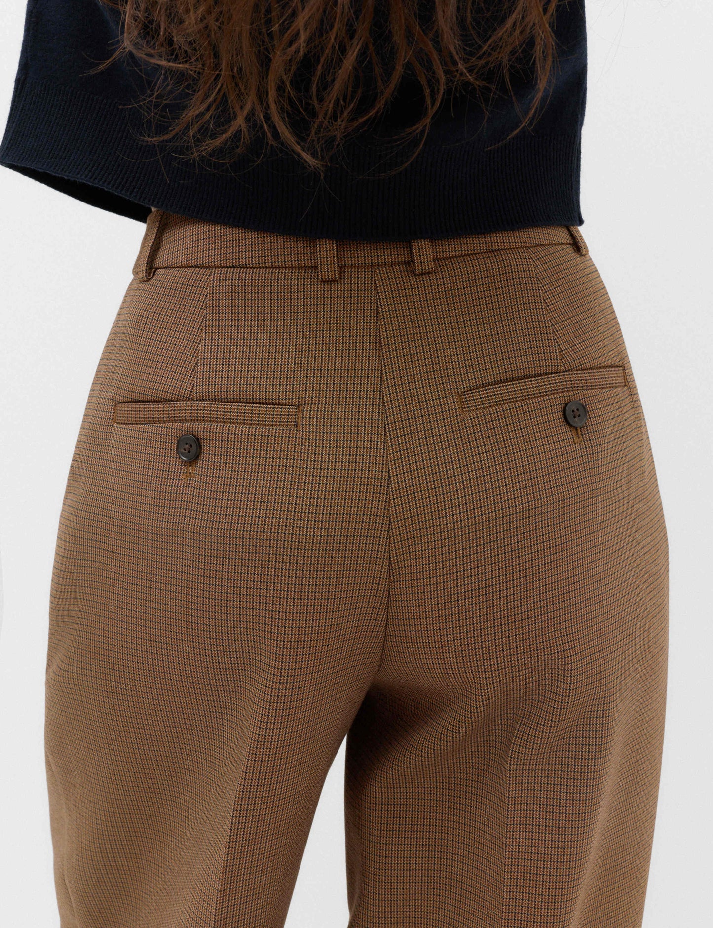 Pleated Micro Checked Wide Leg Trousers
