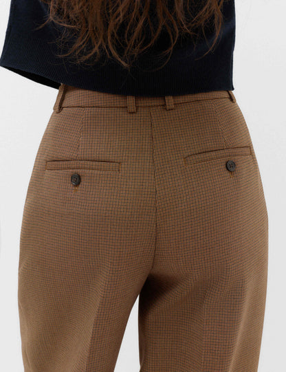 Pleated Micro Checked Wide Leg Trousers