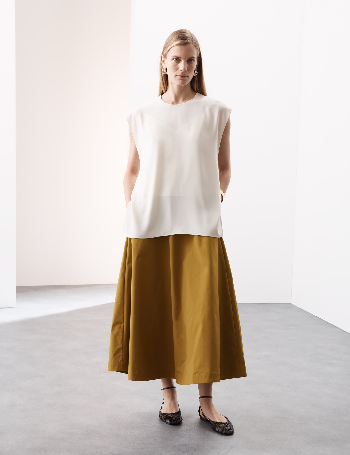 Pleated Midi A-Line Skirt