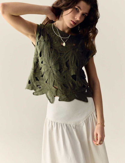 Pointelle Floral Top