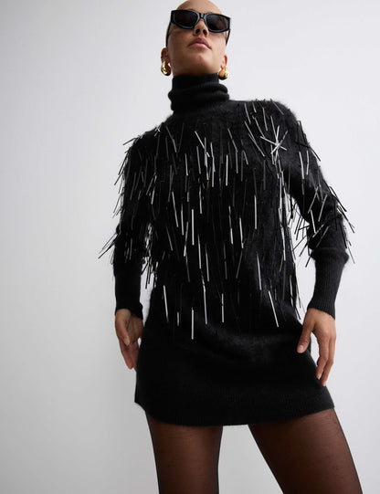 Pure Cashmere Embellished Mini Jumper Dress