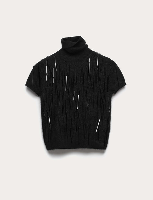 Pure Cashmere Embellished Roll Neck Top