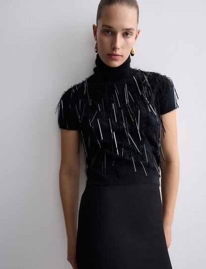 Pure Cashmere Embellished Roll Neck Top