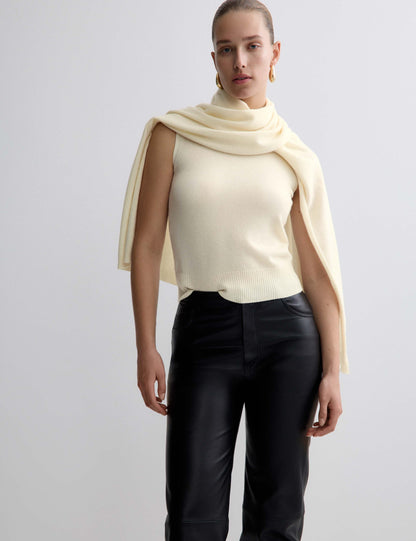 Pure Cashmere Scarf Neck Knitted Top