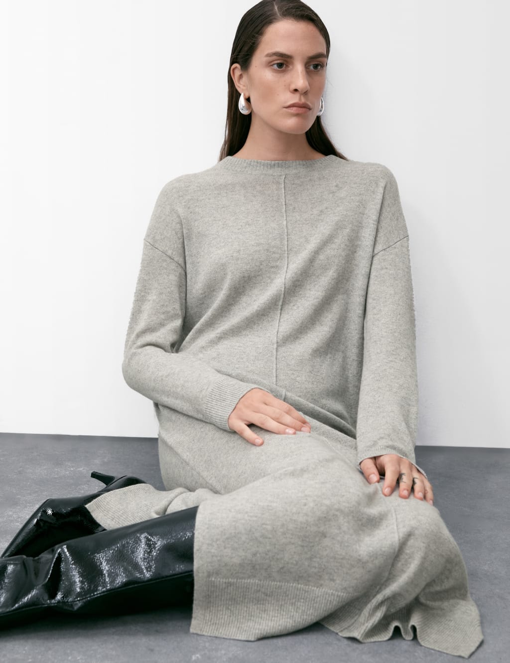 Pure Cashmere Seam Detail Midi Dress