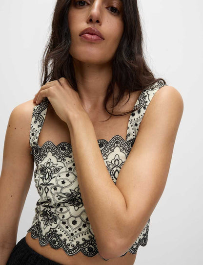 Pure Cotton Broderie Slim Fit Crop Top