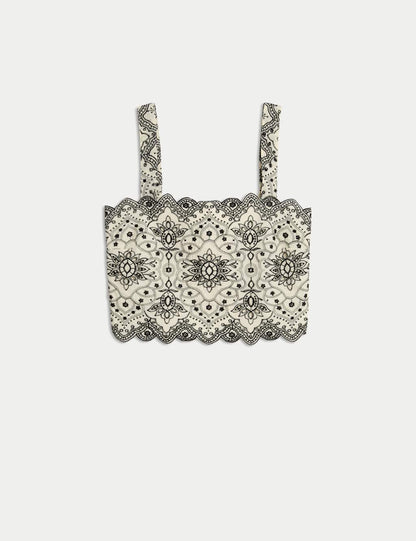 Pure Cotton Broderie Slim Fit Crop Top