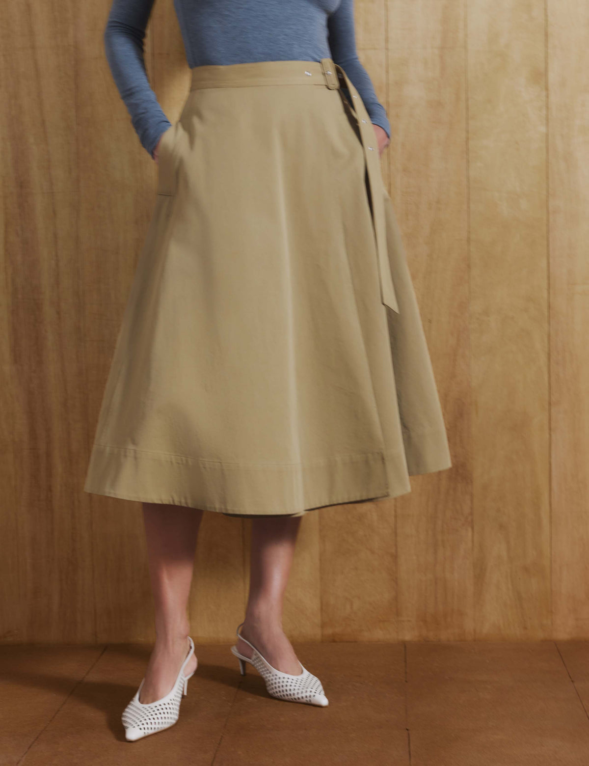 Pure Cotton Buckle Detail Midi Wrap Skirt
