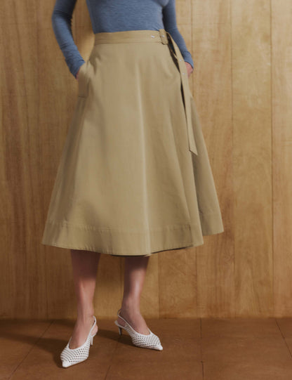 Pure Cotton Buckle Detail Midi Wrap Skirt