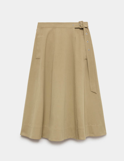 Pure Cotton Buckle Detail Midi Wrap Skirt
