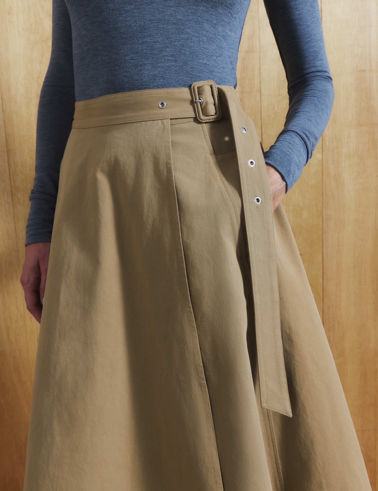 Pure Cotton Buckle Detail Midi Wrap Skirt