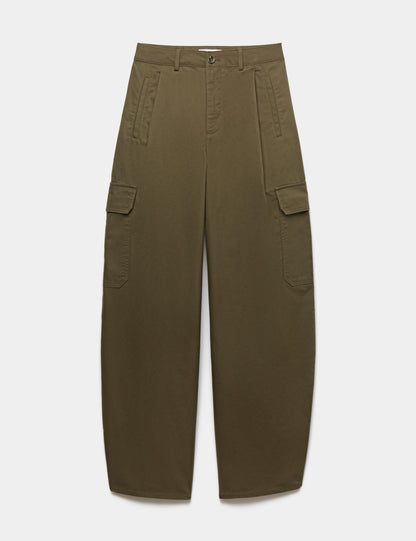 Pure Cotton Cargo Barrel Leg Trousers