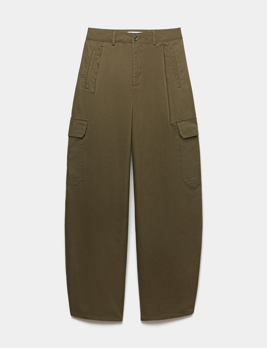 Pure Cotton Cargo Barrel Leg Trousers