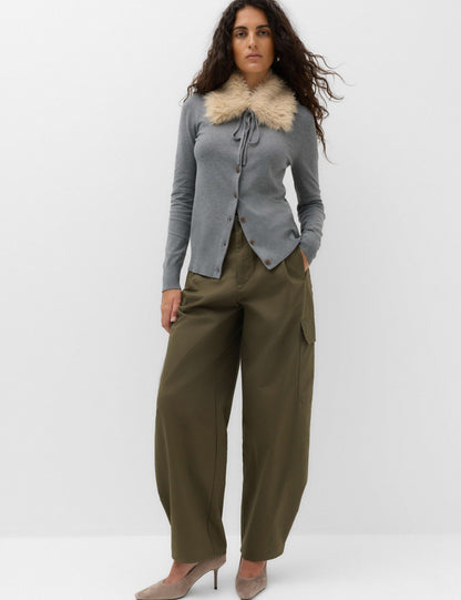 Pure Cotton Cargo Barrel Leg Trousers