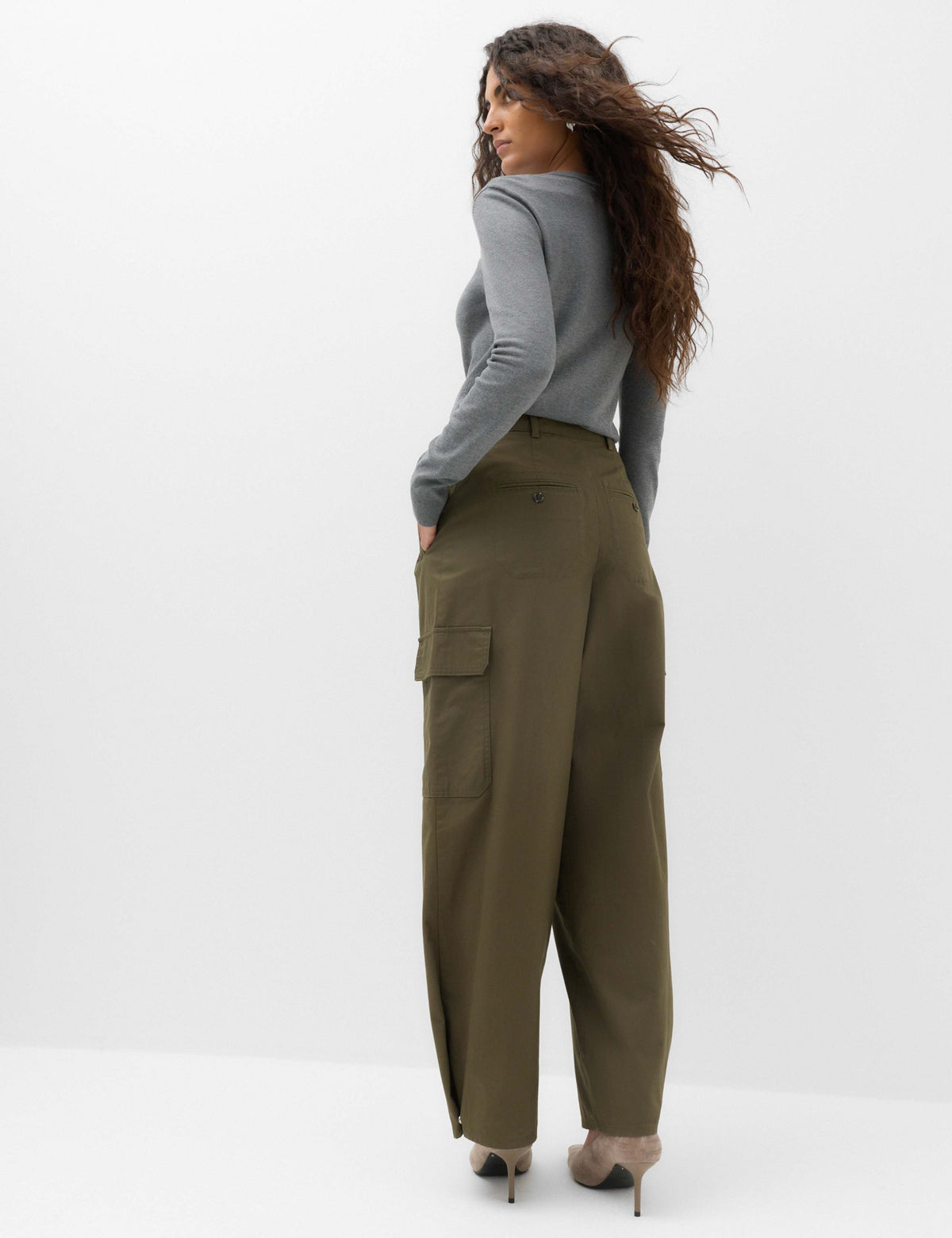 Pure Cotton Cargo Barrel Leg Trousers