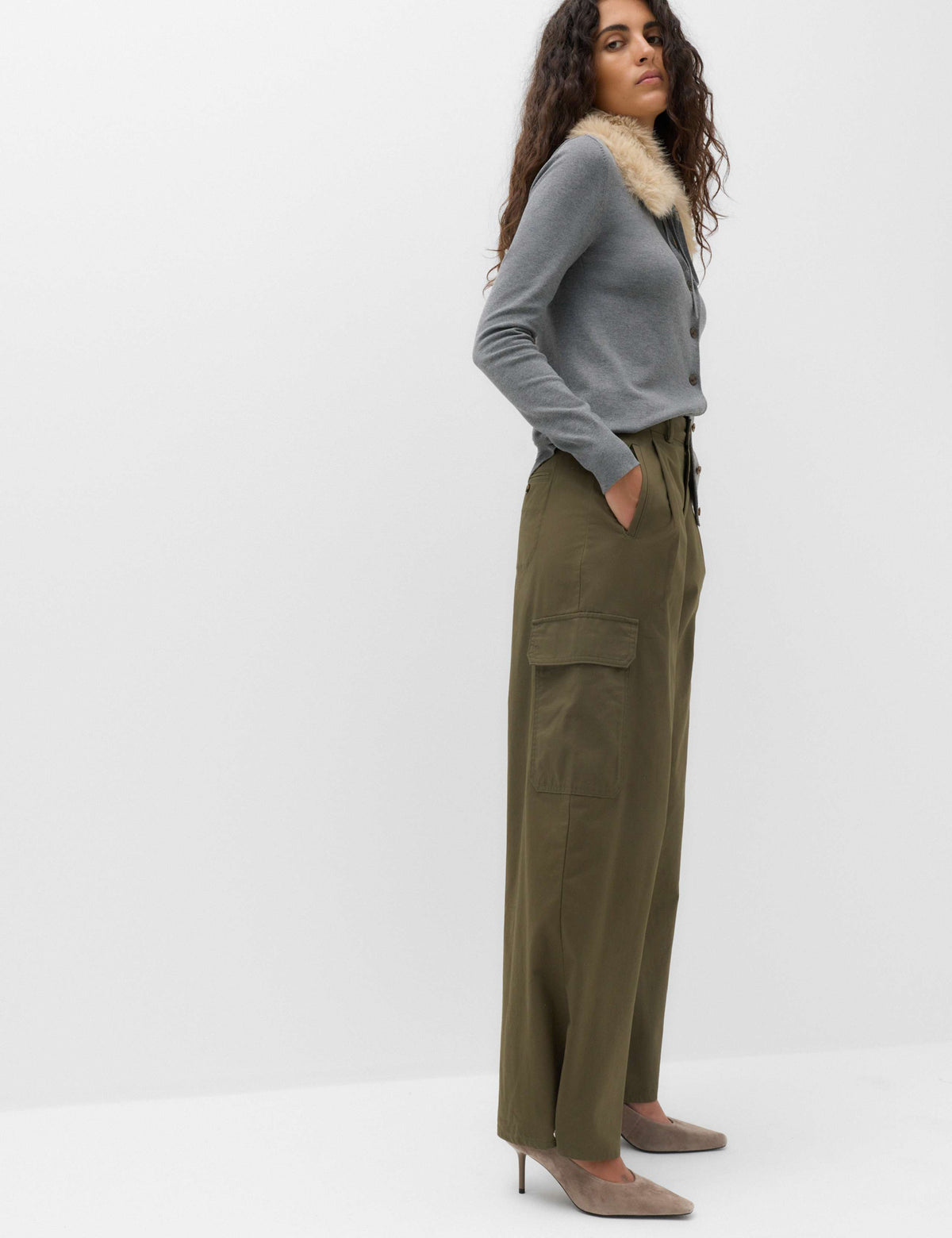 Pure Cotton Cargo Barrel Leg Trousers