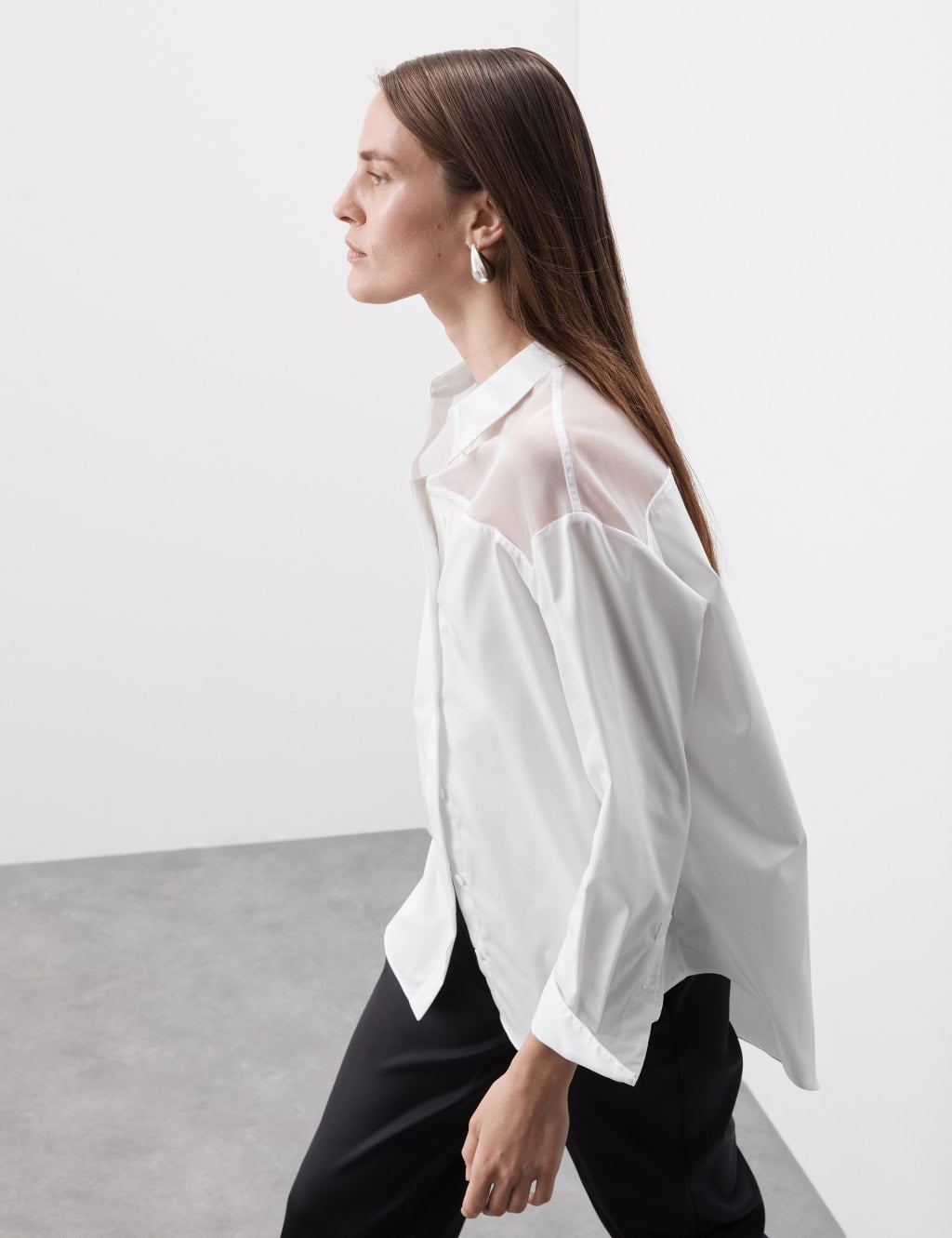 Pure Cotton Collared Organza Detail Shirt