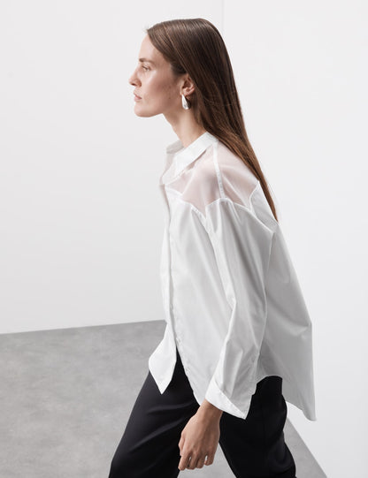 Pure Cotton Collared Organza Detail Shirt