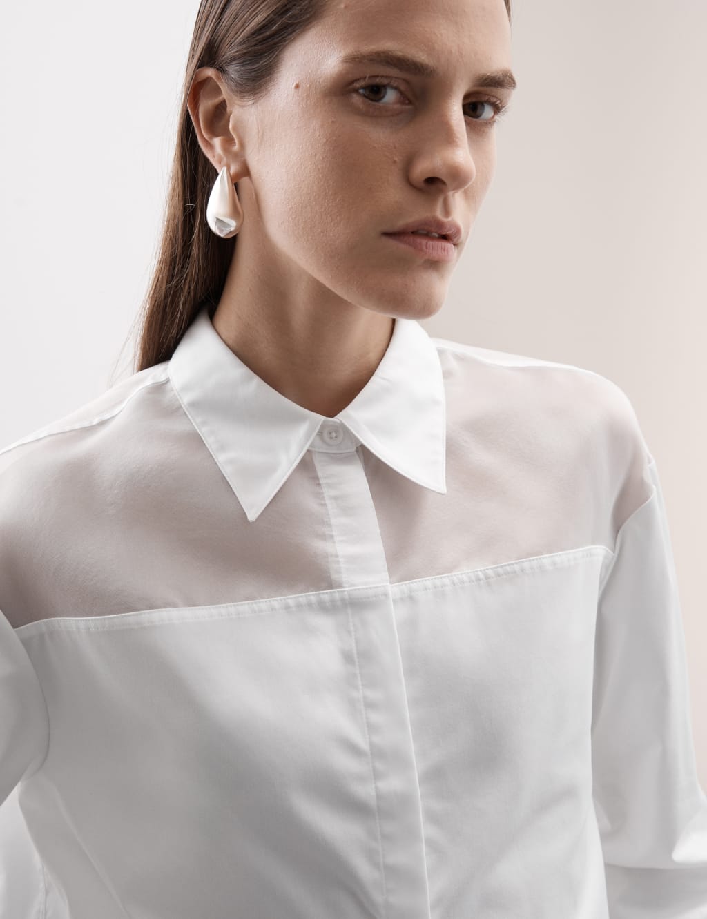 Pure Cotton Collared Organza Detail Shirt