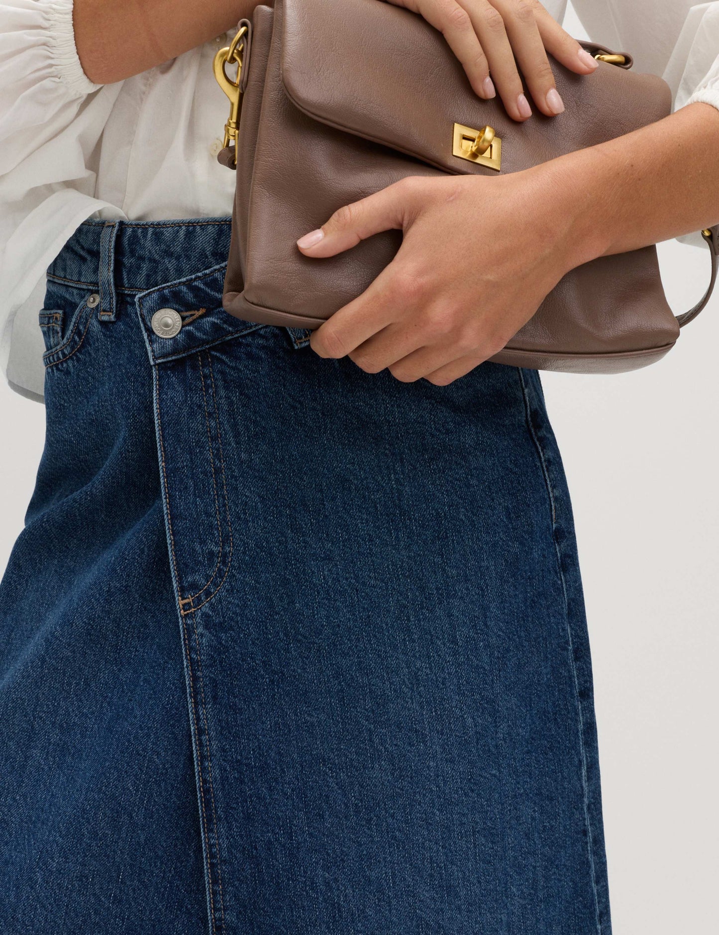 Pure Cotton Denim Asymmetric Midi Wrap Skirt
