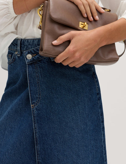 Pure Cotton Denim Asymmetric Midi Wrap Skirt