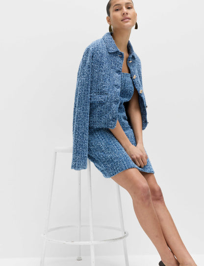 Pure Cotton Denim Tufted Mini Shift Dress