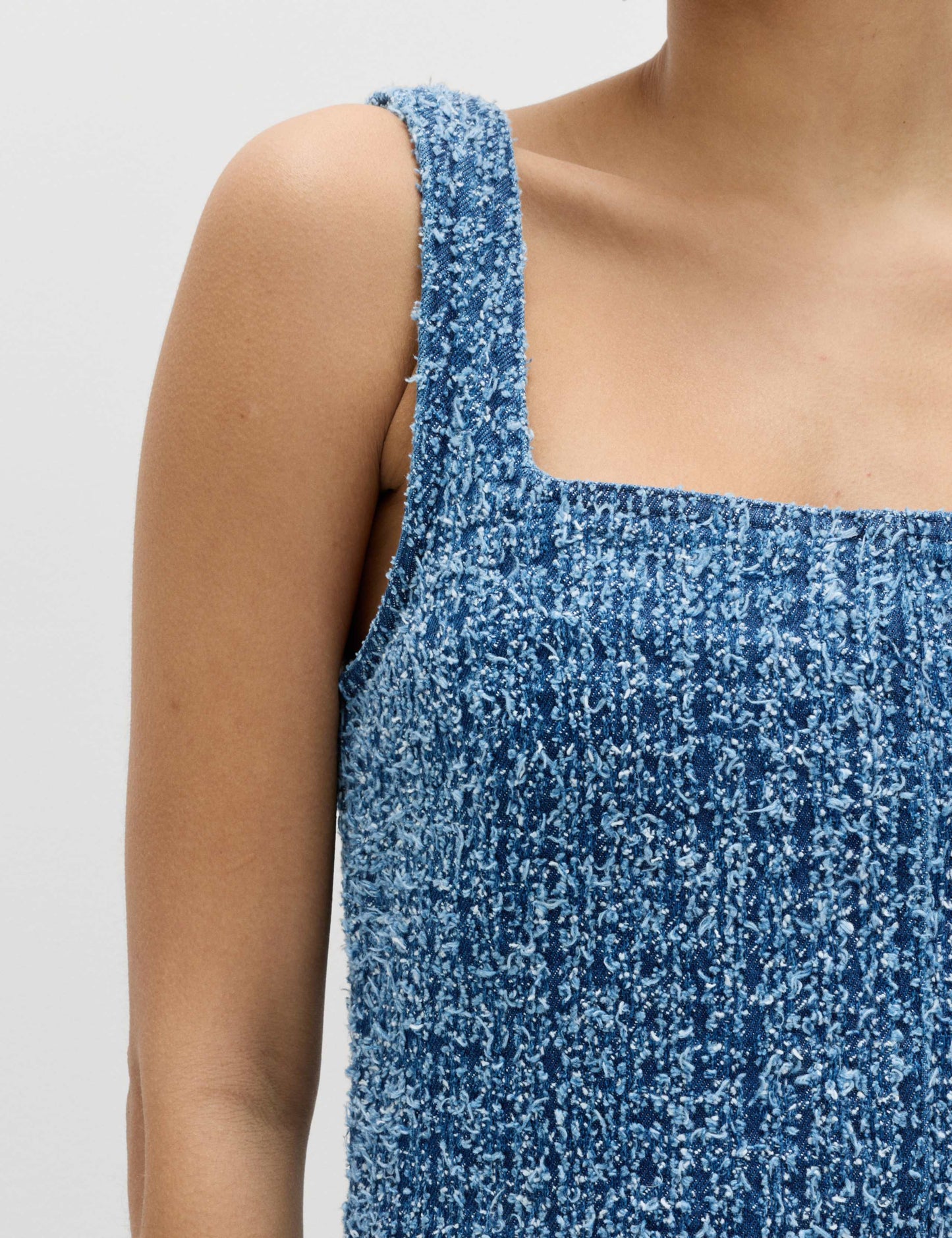 Pure Cotton Denim Tufted Mini Shift Dress