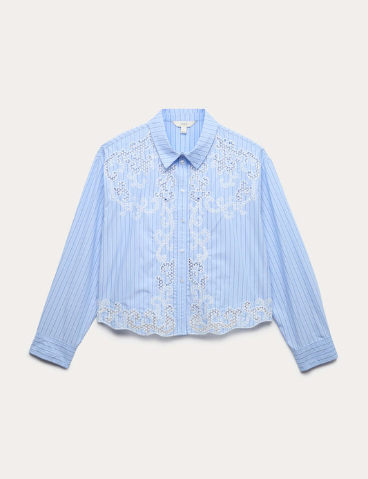 Pure Cotton Embroidered Striped Shirt