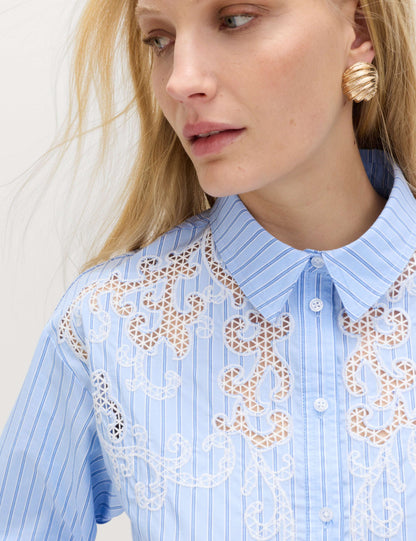 Pure Cotton Embroidered Striped Shirt