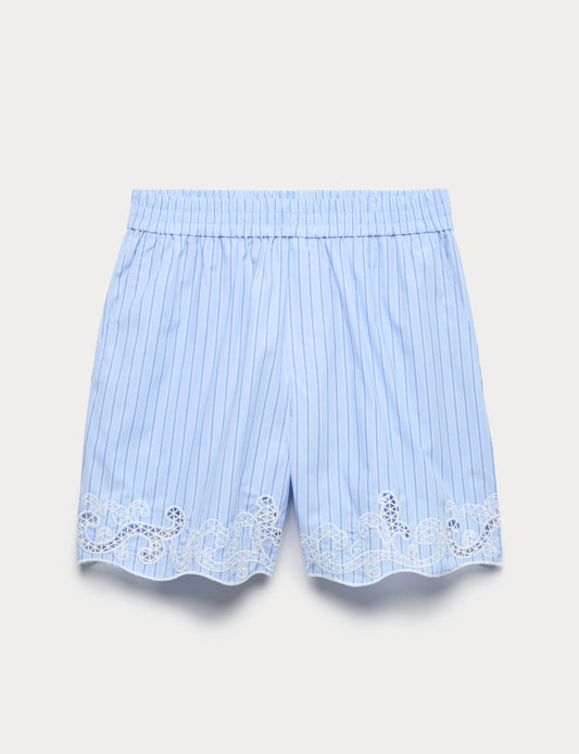 Pure Cotton Embroidered Striped Shorts