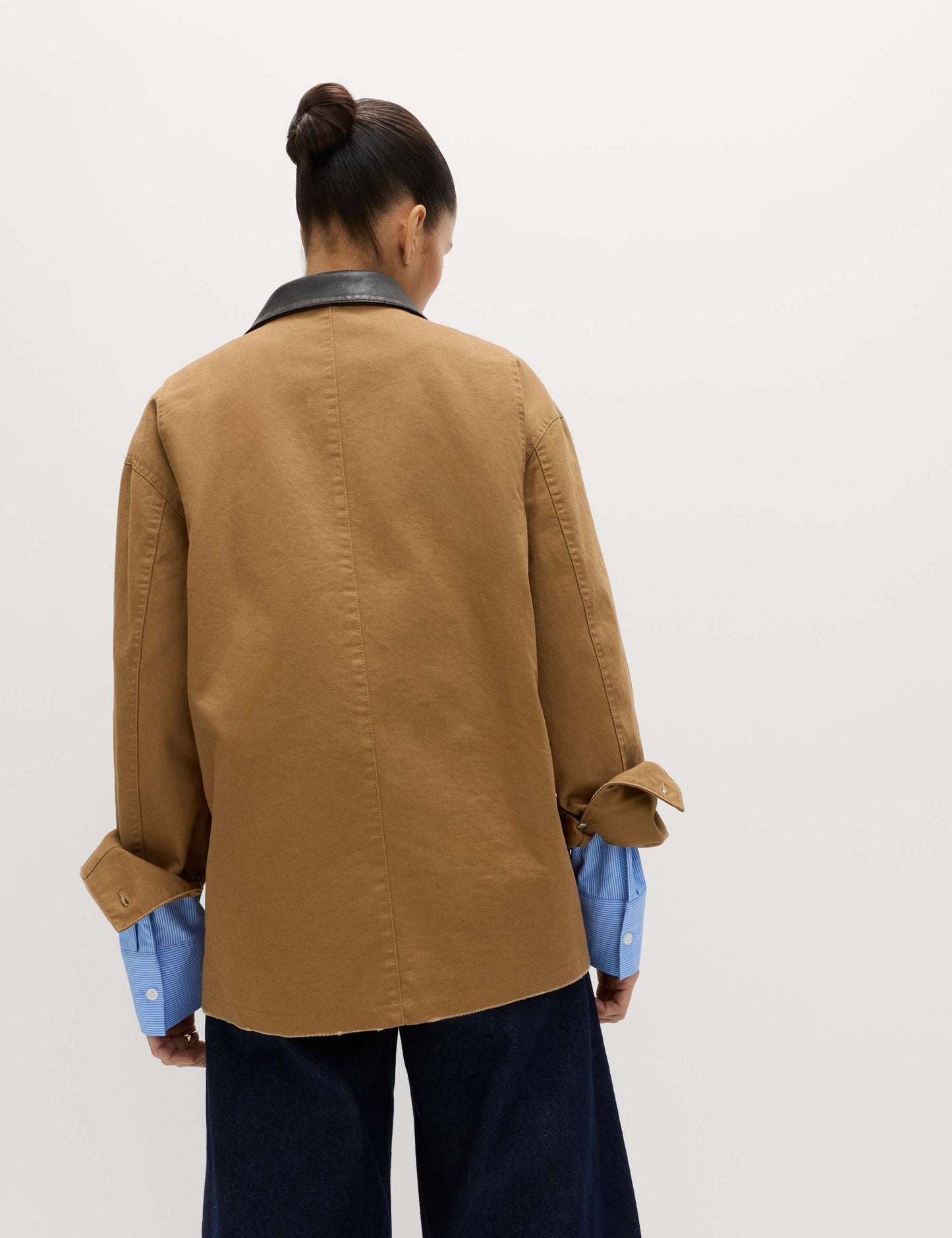 Pure Cotton Faux Leather Collared Barn Jacket