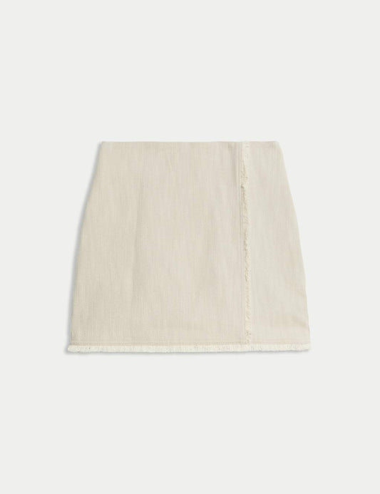 Pure Cotton Frayed Seam Mini Skirt