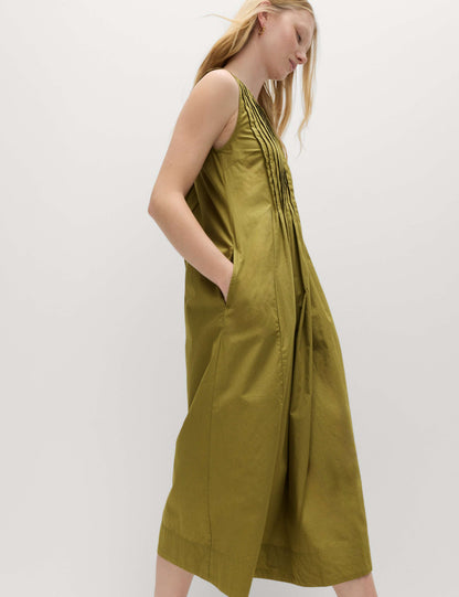 Pure Cotton Pintuck Midi Relaxed Dress