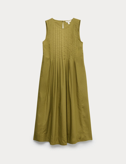 Pure Cotton Pintuck Midi Relaxed Dress