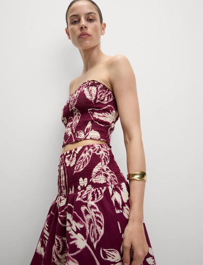 Pure Cotton Printed Shirred Cropped Bandeau Beach Top